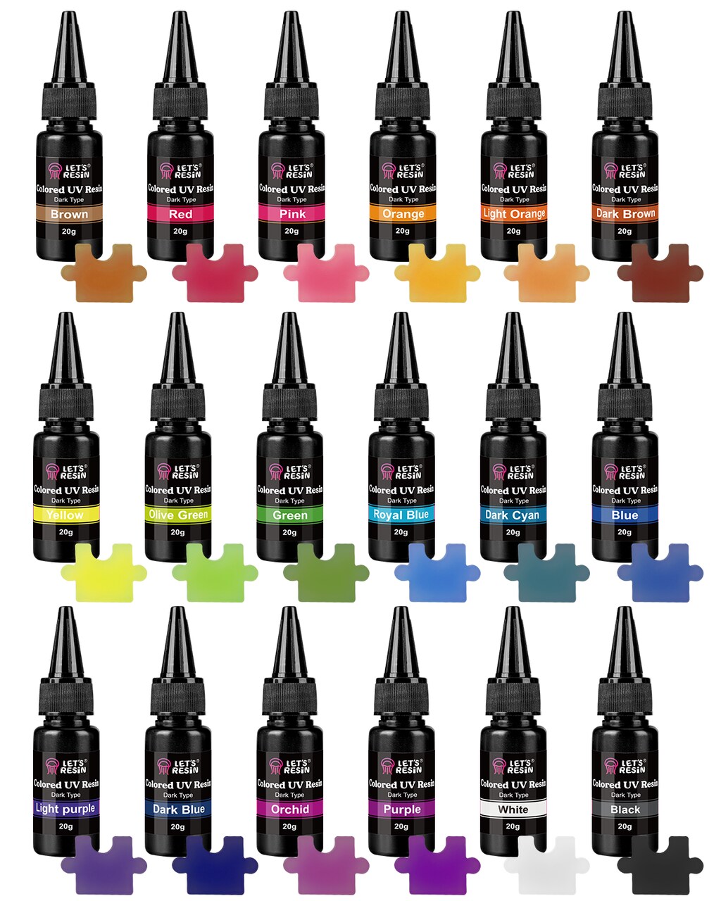 LET'S RESIN UV Resin,18 Dark Colored UV Resin, Odorless & Low Shrinkage UV Color Resin with Vibrant Colors, Black and White UV Resin Kit for Crafts, Jewelry Making, Colored Resin Casting and Coating